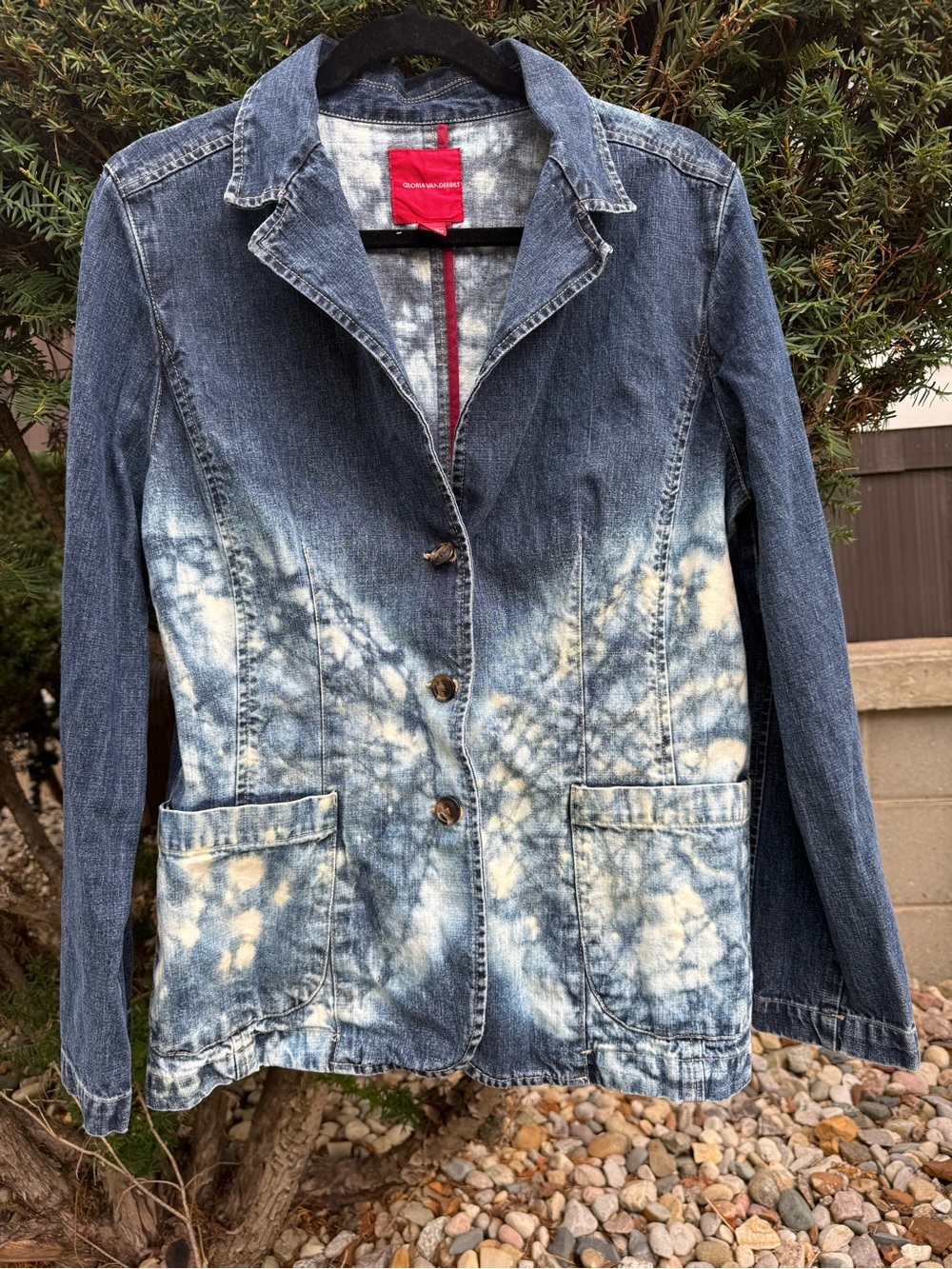 Bleached Denim Blazer Jacket - Blue